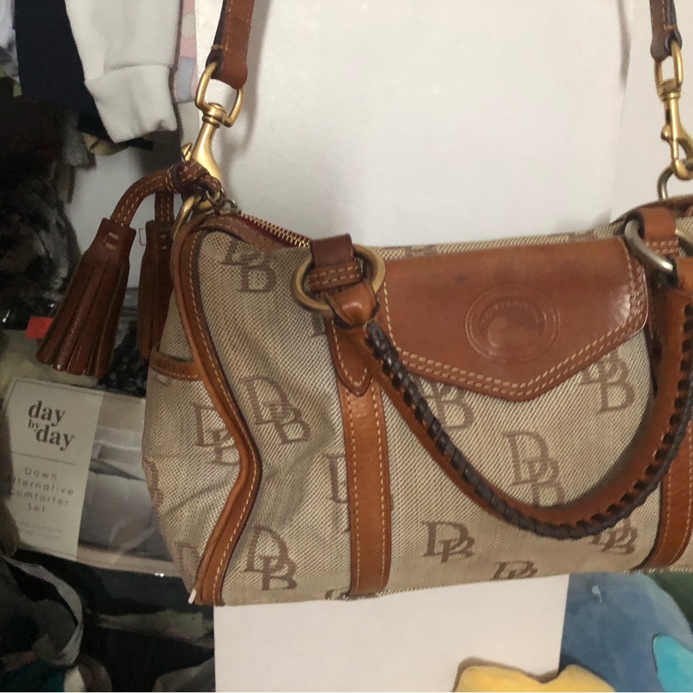 Dooney & Bourke Tan and Brown Monogram Shoulder Bag